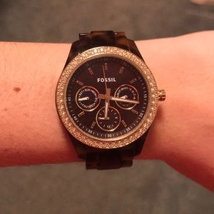 Fossil tortoise watch with gold rimmed face